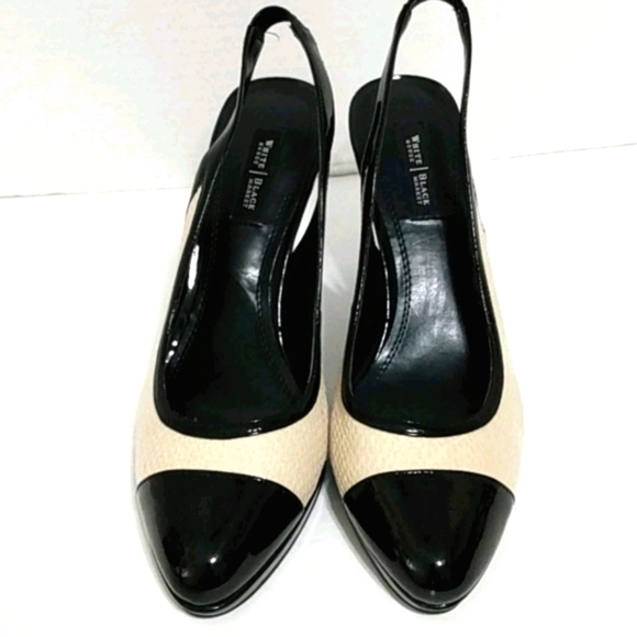 Elegant Black and Cream Women's Slingback Heels - Picture 15 of 15